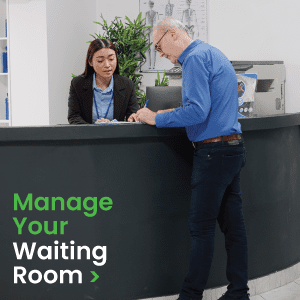 a patient checking-in at an urgent care waiting room