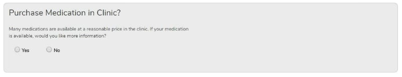 Option to indicate interest in purchasing medication at the urgent care center through Practice Velocity's eRegistration system