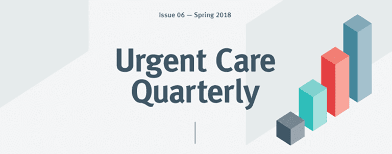 Cover of Urgent Care Quarterly, Issue 06, Spring 2018, with four ascending colored bar graphs on the right.