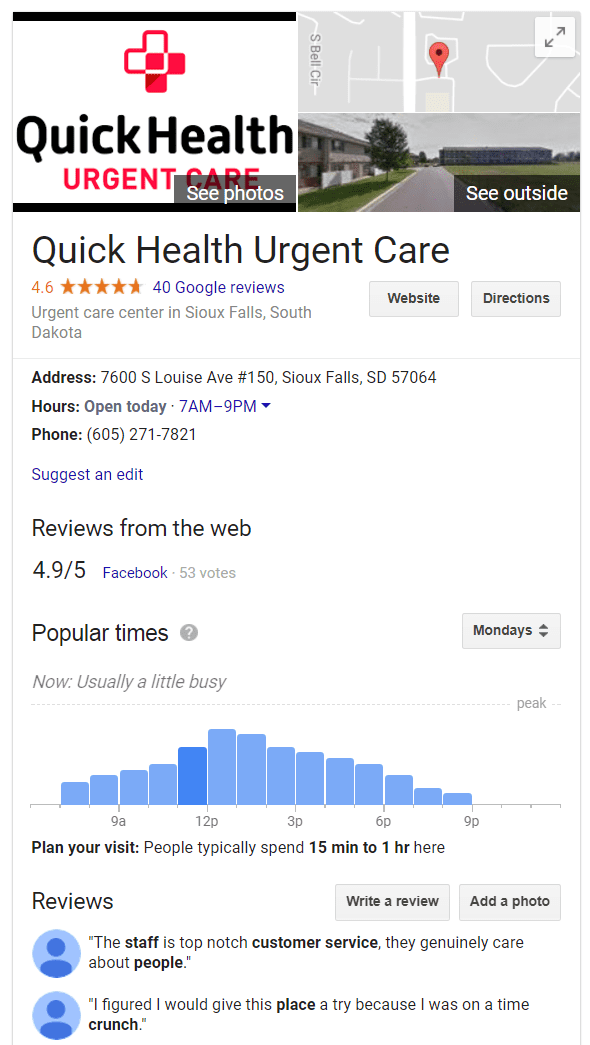 google business listing sample - quick health