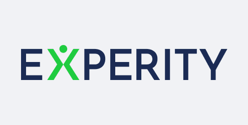 The Experity logo with "EXPERITY" in bold letters; the "X" is green and stylized to resemble a person, while the other letters are dark blue.
