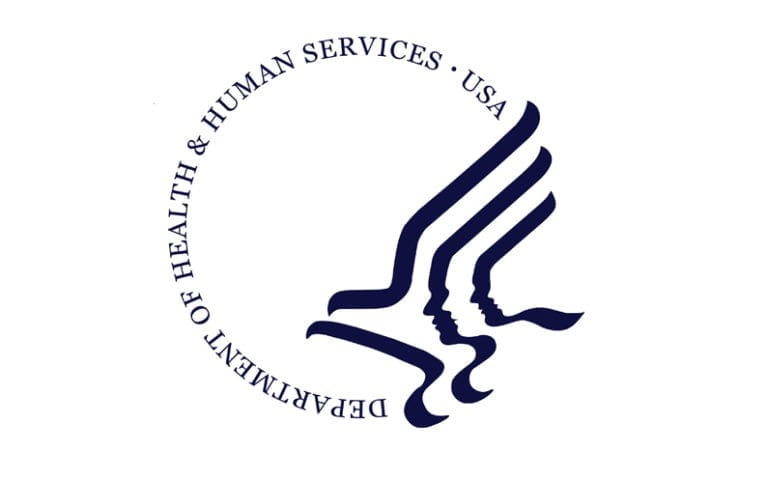 Logo of the U.S. Department of Health & Human Services featuring stylized eagle and human profiles with the department's name in a circular arrangement.