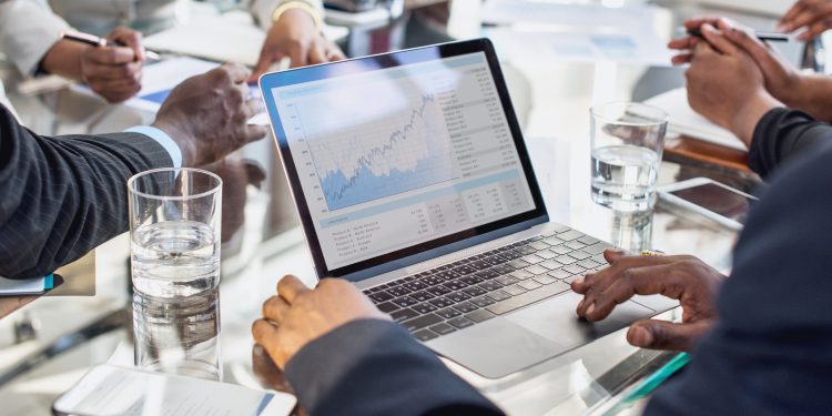 business results on laptop screen