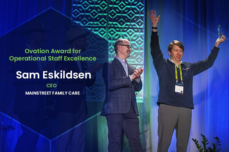 Sam Eskildsen accepting a Limelight Urgent Care award