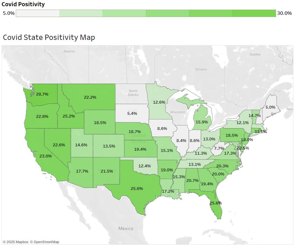 COVID Positivity Rates by State Map