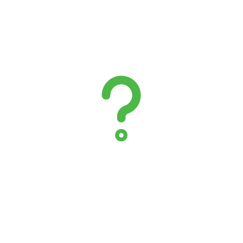 Outline of a headset with a green question mark in the center, on a plain light background.