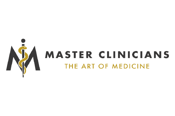 Logo for Master Clinicians featuring a stylized “M” with a medical caduceus symbol, and the tagline “The Art of Medicine” beneath the brand name.