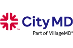 CityMD logo with a red medical cross symbol on the left and blue text reading "CityMD Part of VillageMD" on the right.