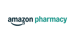 Amazon Pharmacy logo with "amazon" in black alongside the Amazon smile arrow, and "pharmacy" in teal, on a light gray background.