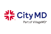 CityMD logo with a red geometric symbol on the left and the text "CityMD Part of VillageMD" in blue on the right.
