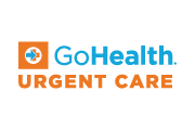 GoHealth Urgent Care logo with a blue cross and orange arrow in a circle, and "GoHealth URGENT CARE" text in blue and orange on a white background.