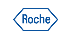 Roche logo featuring the word "Roche" in blue text inside a blue hexagonal outline on a white background.