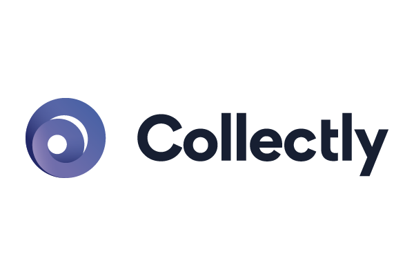 Collectly logo featuring a purple circular icon with a small white circle inside, positioned to the left of the word "Collectly" in bold, dark blue text on a light background.